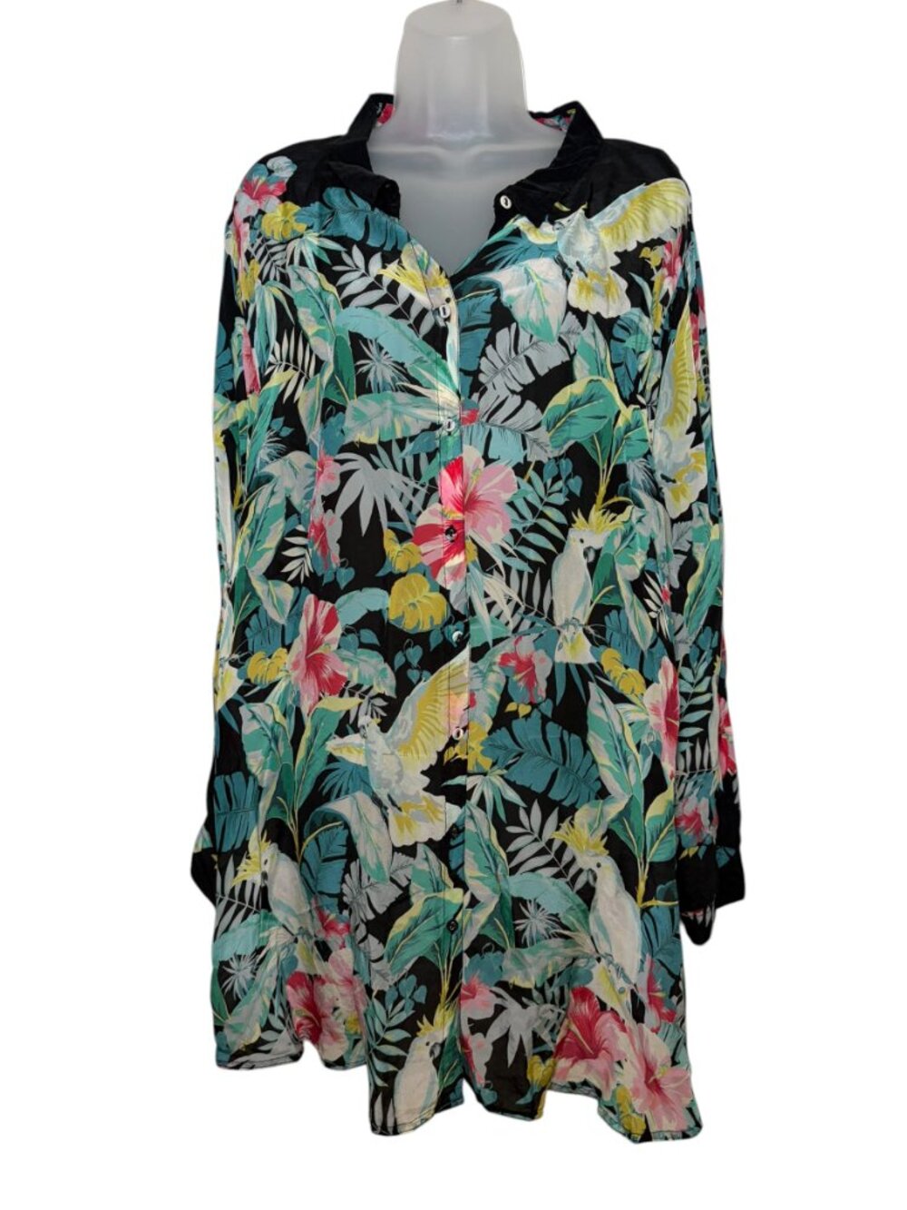 Johnny Was Tropical Parrot Button Down Shirt 2X Rayon NWT - Picture 2 of 6